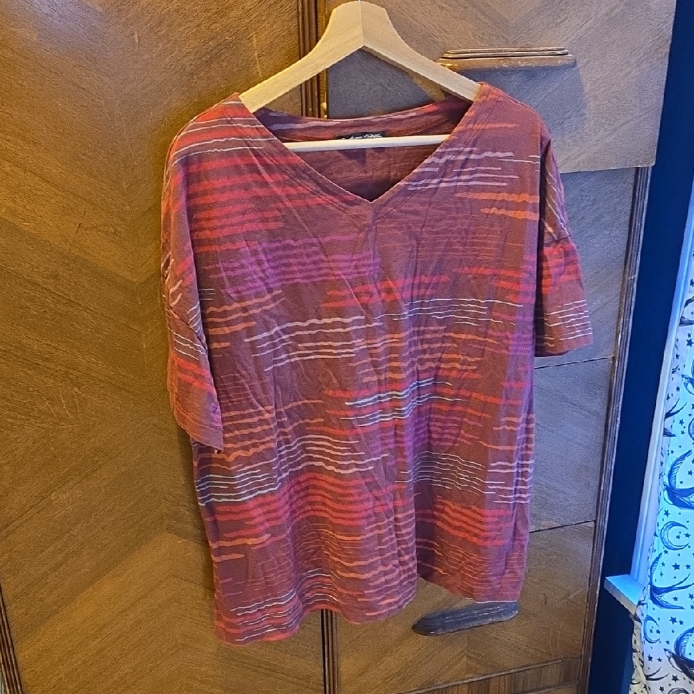 Gudrun Sjoden V-Neck Top - Orange and Pink Stripes